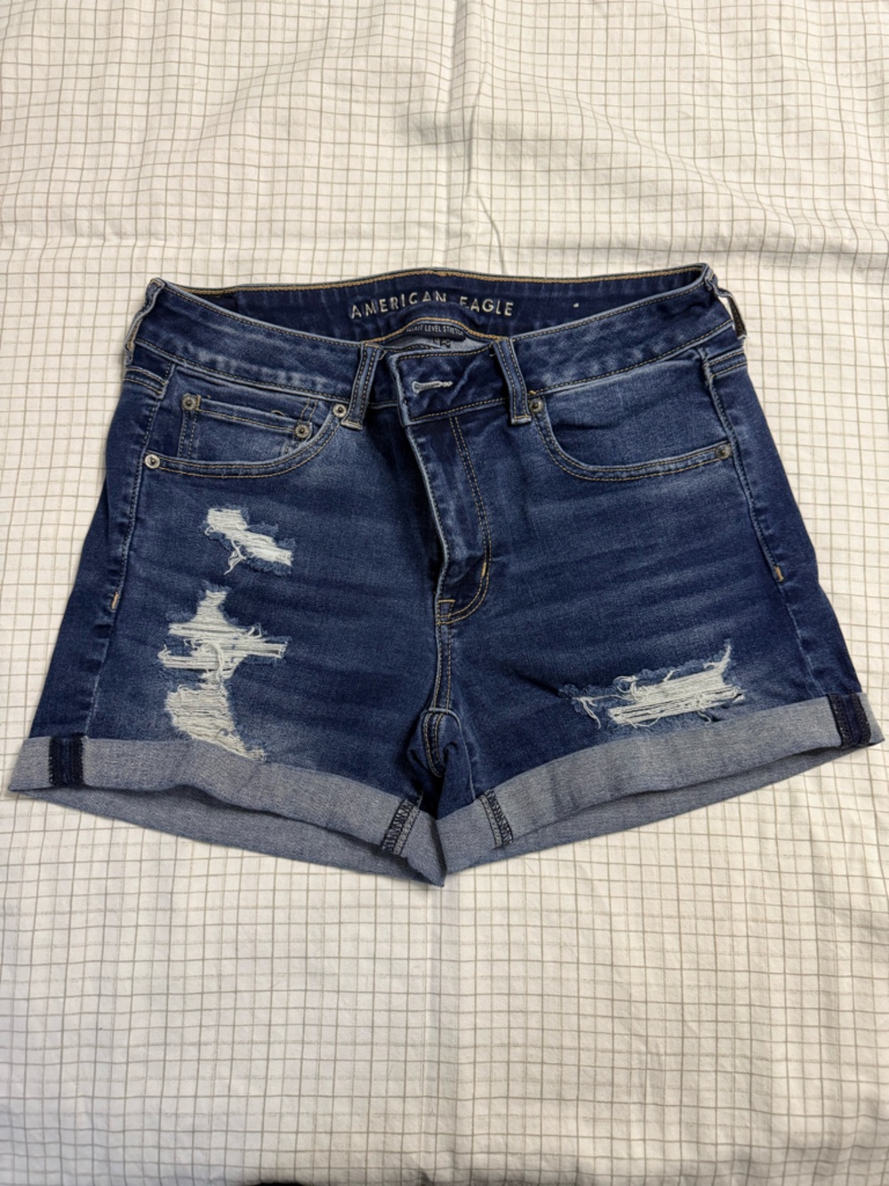 American Eagle Outfitters Indigo Distressed Rolled-Hem Jean Shorts